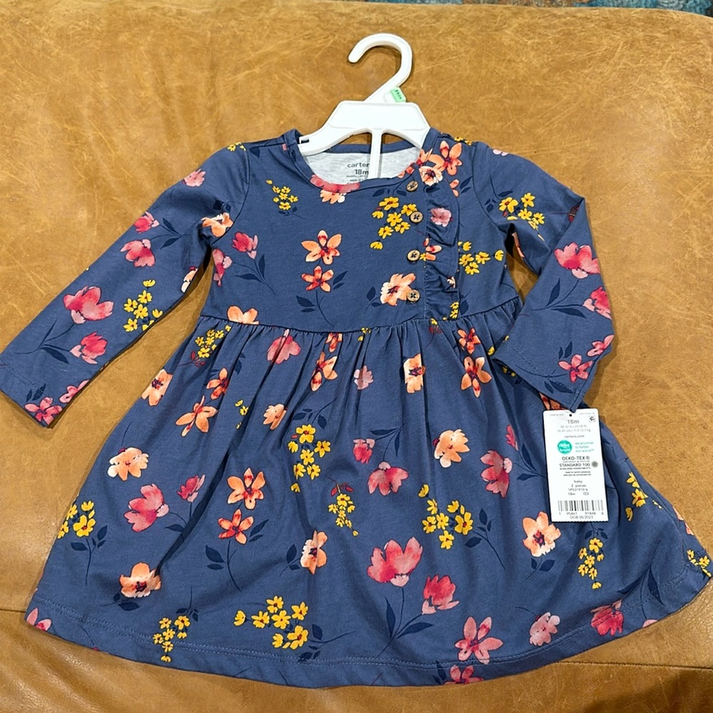NWT:  Floral Dress & Diaper Cover Set - 18 Months - Carters